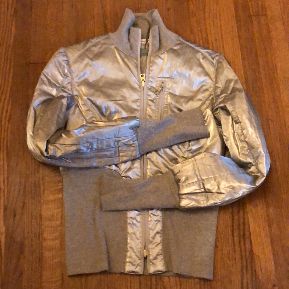 Tahari Silver and Gray Varsity Jacket